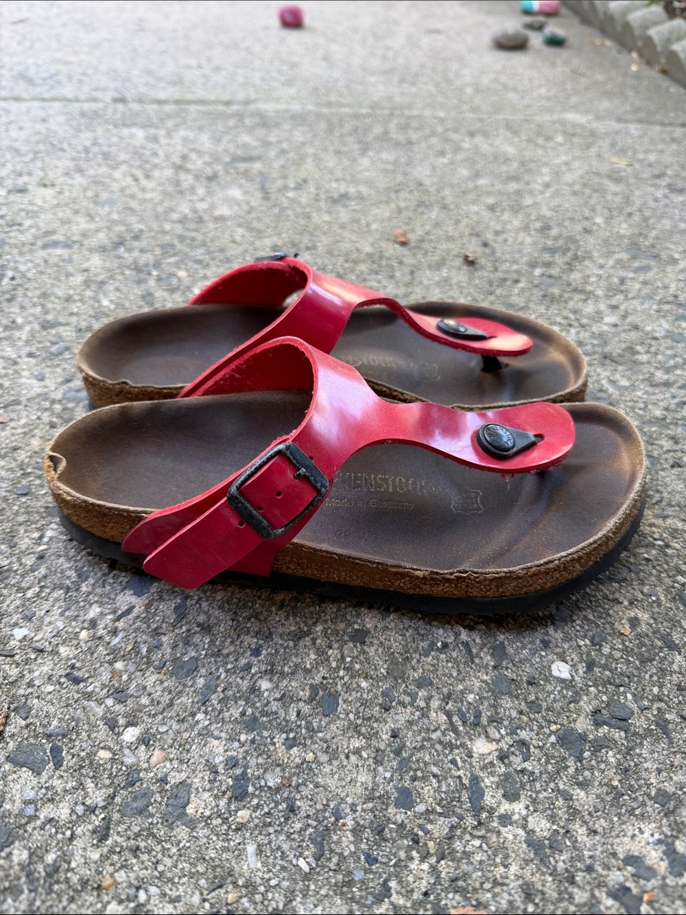 Birkenstock Red Leather Thong Sandals with Buckle
